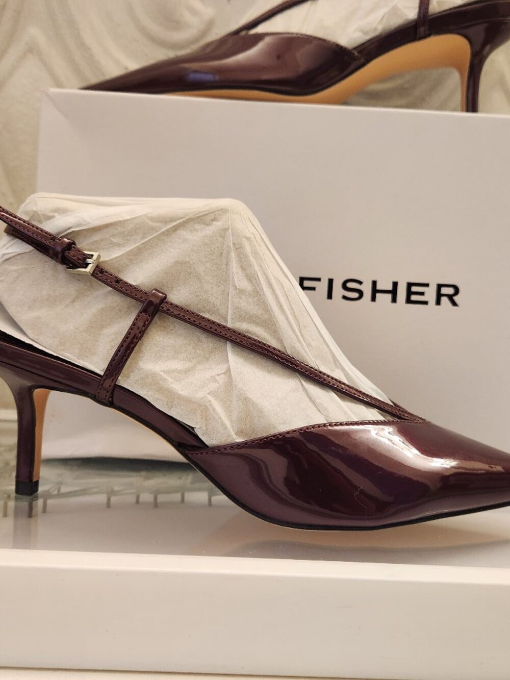 Marc Fisher "Avila" Patent Pump Slingbacks. Dark Red. NIB. Size 9.5